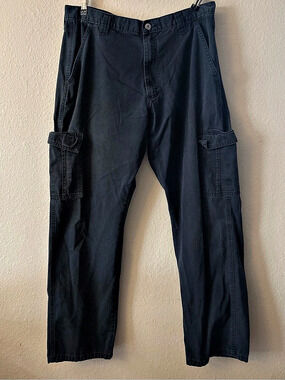 Wrangler Authentics Men's Black Relaxed Fit Cargo Pants 100% Cotton